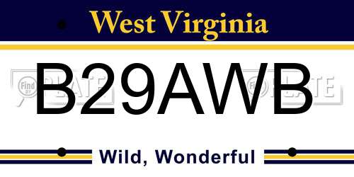 B29AWB West Virginia License Plate