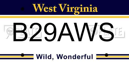 B29AWS West Virginia License Plate
