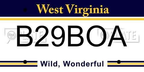 B29BOA West Virginia License Plate