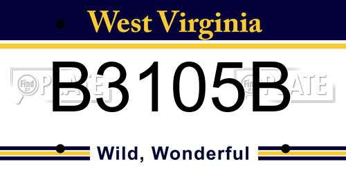 B3105B West Virginia License Plate