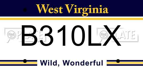 B310LX West Virginia License Plate