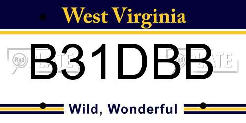 B31DBB West Virginia License Plate