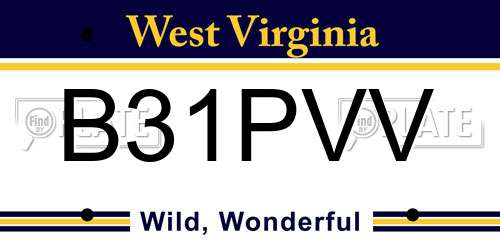 B31PVV West Virginia License Plate