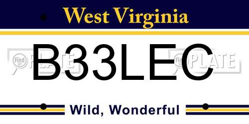 B33LEC West Virginia License Plate