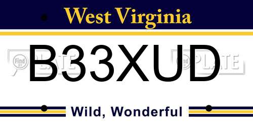 B33XUD West Virginia License Plate