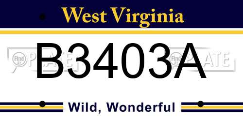 B3403A West Virginia License Plate