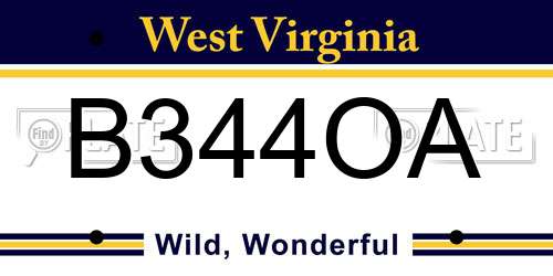 B344OA West Virginia License Plate