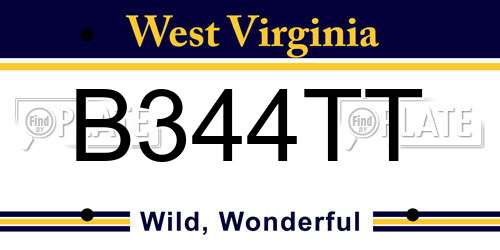 B344TT West Virginia License Plate
