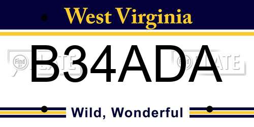 B34ADA West Virginia License Plate