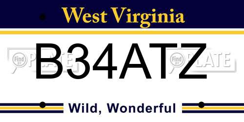 B34ATZ West Virginia License Plate