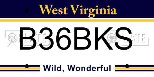 B36BKS West Virginia License Plate