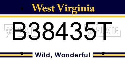 B38435T West Virginia License Plate