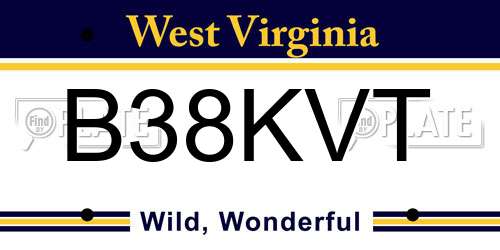 B38KVT West Virginia License Plate
