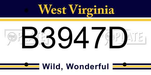 B3947D West Virginia License Plate