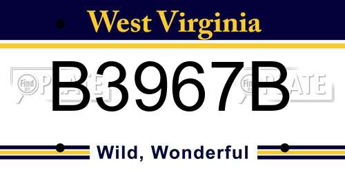 B3967B West Virginia License Plate
