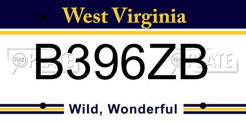 B396ZB West Virginia License Plate