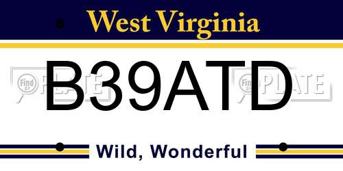 B39ATD West Virginia License Plate