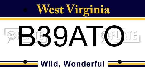B39ATO West Virginia License Plate