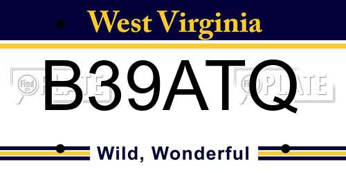 B39ATQ West Virginia License Plate
