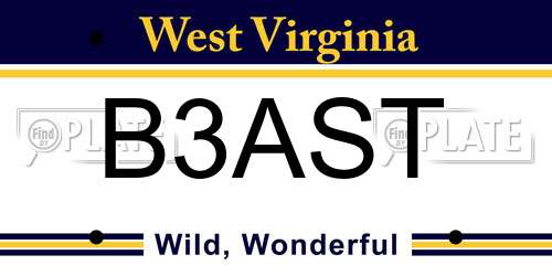 B3AST West Virginia License Plate