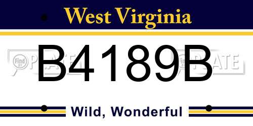 B4189B West Virginia License Plate
