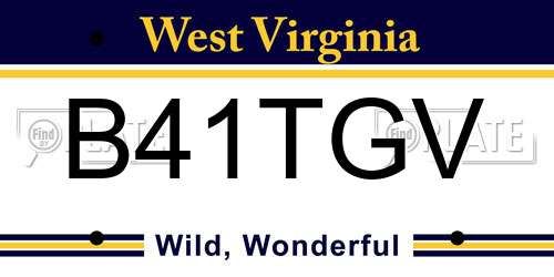 B41TGV West Virginia License Plate