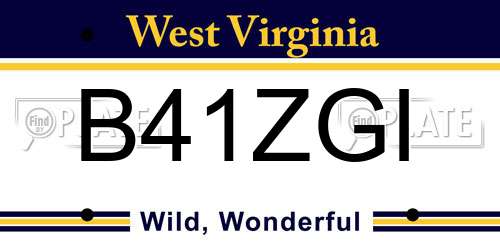B41ZGI West Virginia License Plate