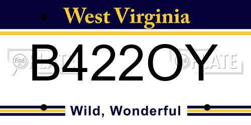 B422OY West Virginia License Plate