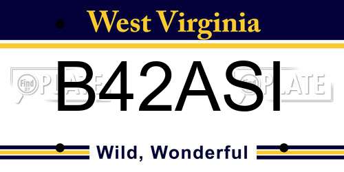 B42ASI West Virginia License Plate