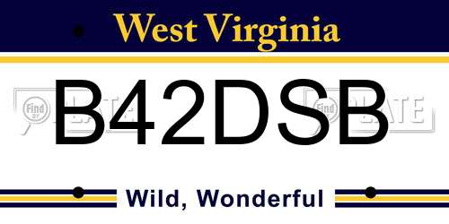 B42DSB West Virginia License Plate