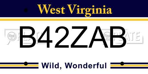 B42ZAB West Virginia License Plate