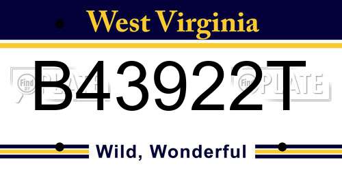 B43922T West Virginia License Plate