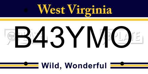 B43YMO West Virginia License Plate
