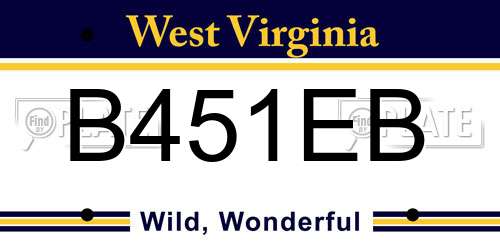 B451EB West Virginia License Plate