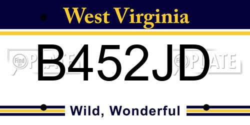 B452JD West Virginia License Plate
