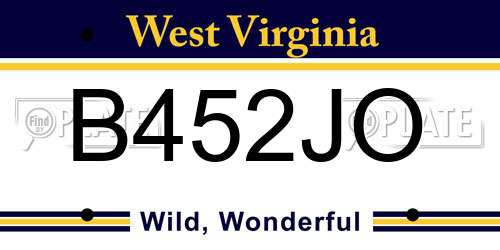 B452JO West Virginia License Plate