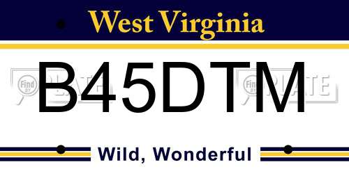 B45DTM West Virginia License Plate