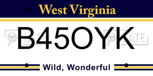 B45OYK West Virginia License Plate