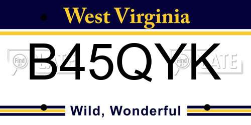 B45QYK West Virginia License Plate