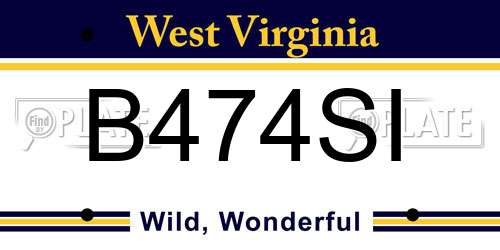 B474SI West Virginia License Plate