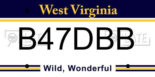 B47DBB West Virginia License Plate