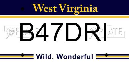 B47DRI West Virginia License Plate
