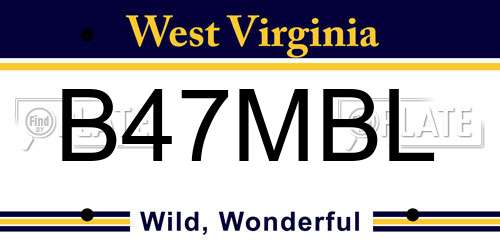 B47MBL West Virginia License Plate
