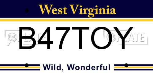 B47TOY West Virginia License Plate