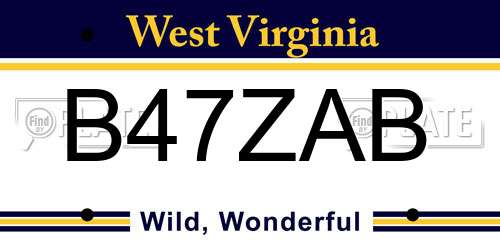 B47ZAB West Virginia License Plate