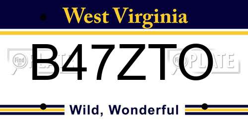B47ZTO West Virginia License Plate