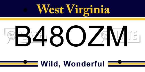 B48OZM West Virginia License Plate