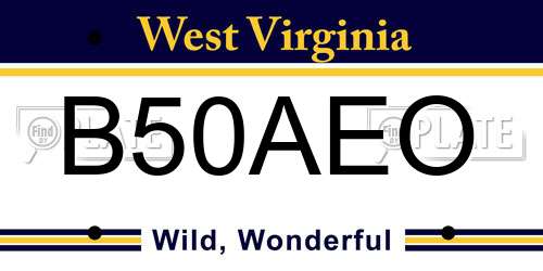 B50AEO West Virginia License Plate