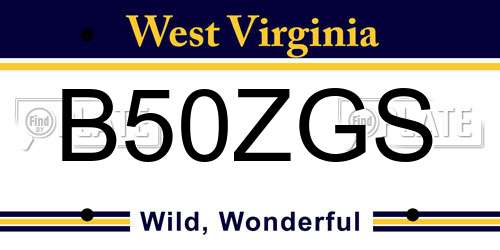 B50ZGS West Virginia License Plate