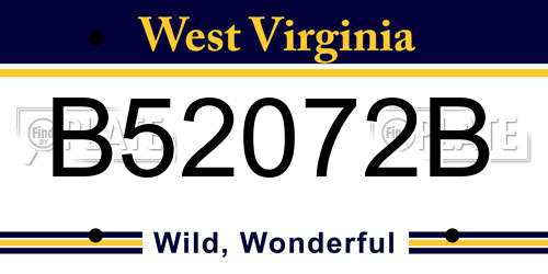 B52072B West Virginia License Plate